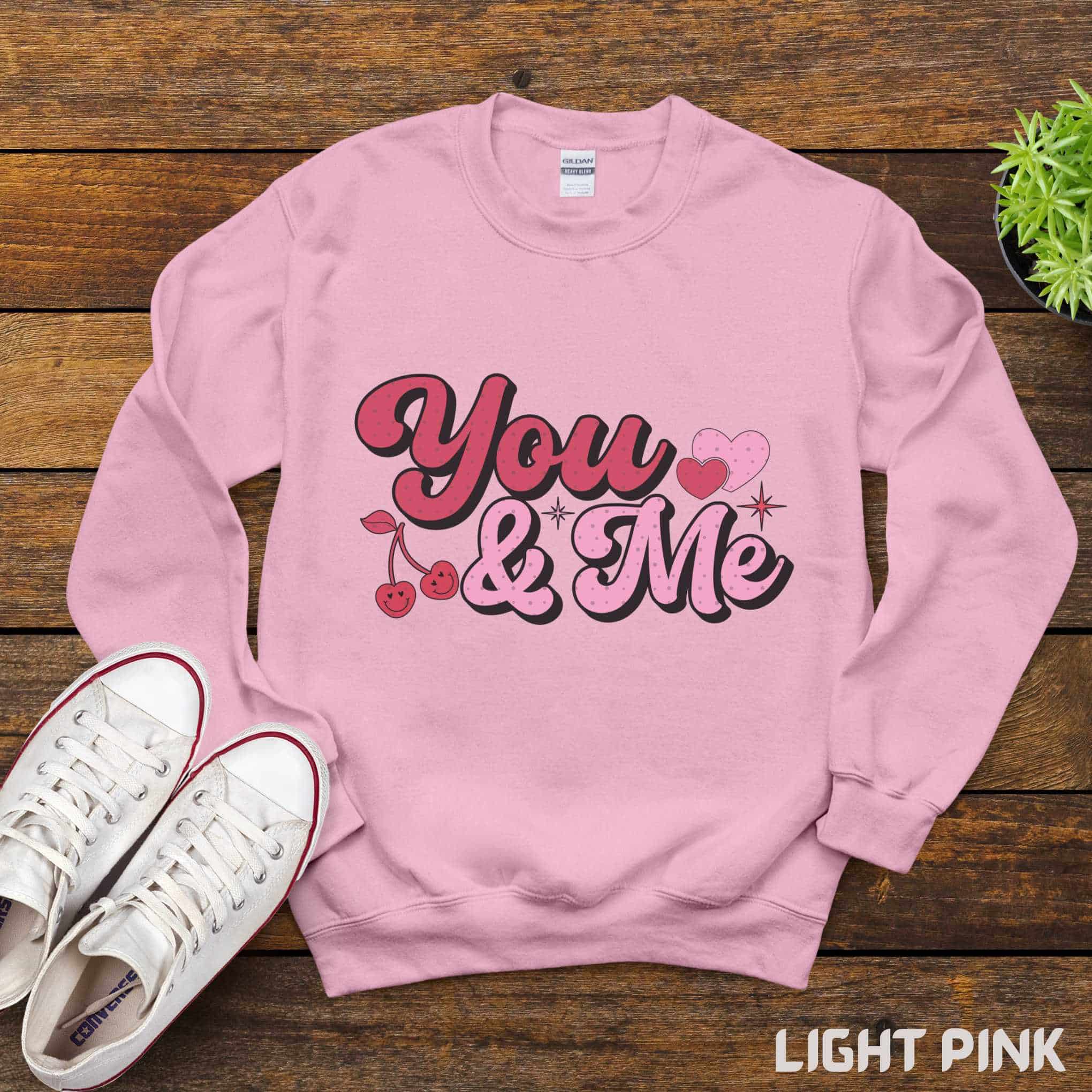 Valentine’s Day You & Me, Pink Heart Shirt, Comfort Colors Casual Wear, Romantic Gift