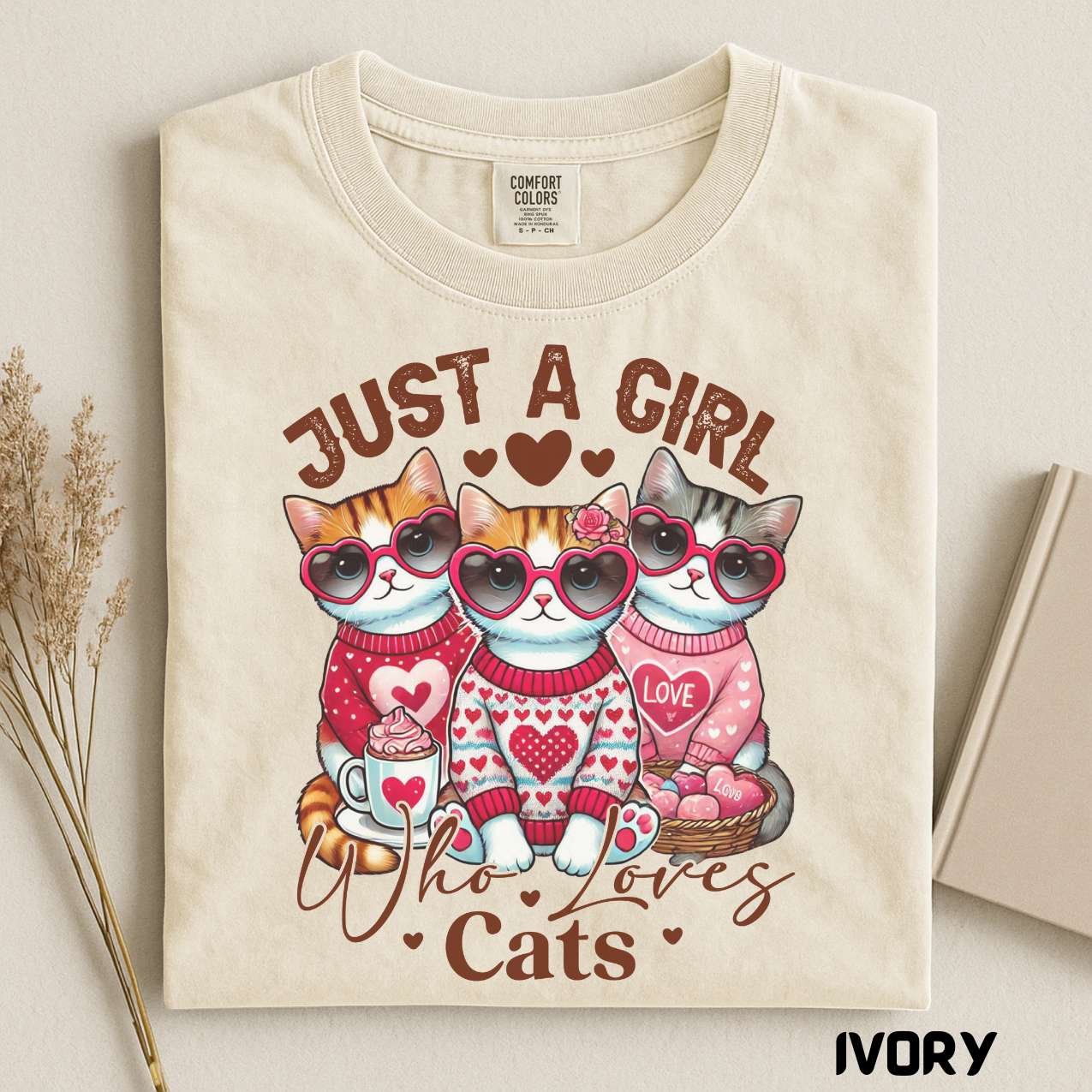 Girl Loves Cats Valentine Day Shirt, Vintage Romantic T-Shirt, Cat Retro Unisex Tee