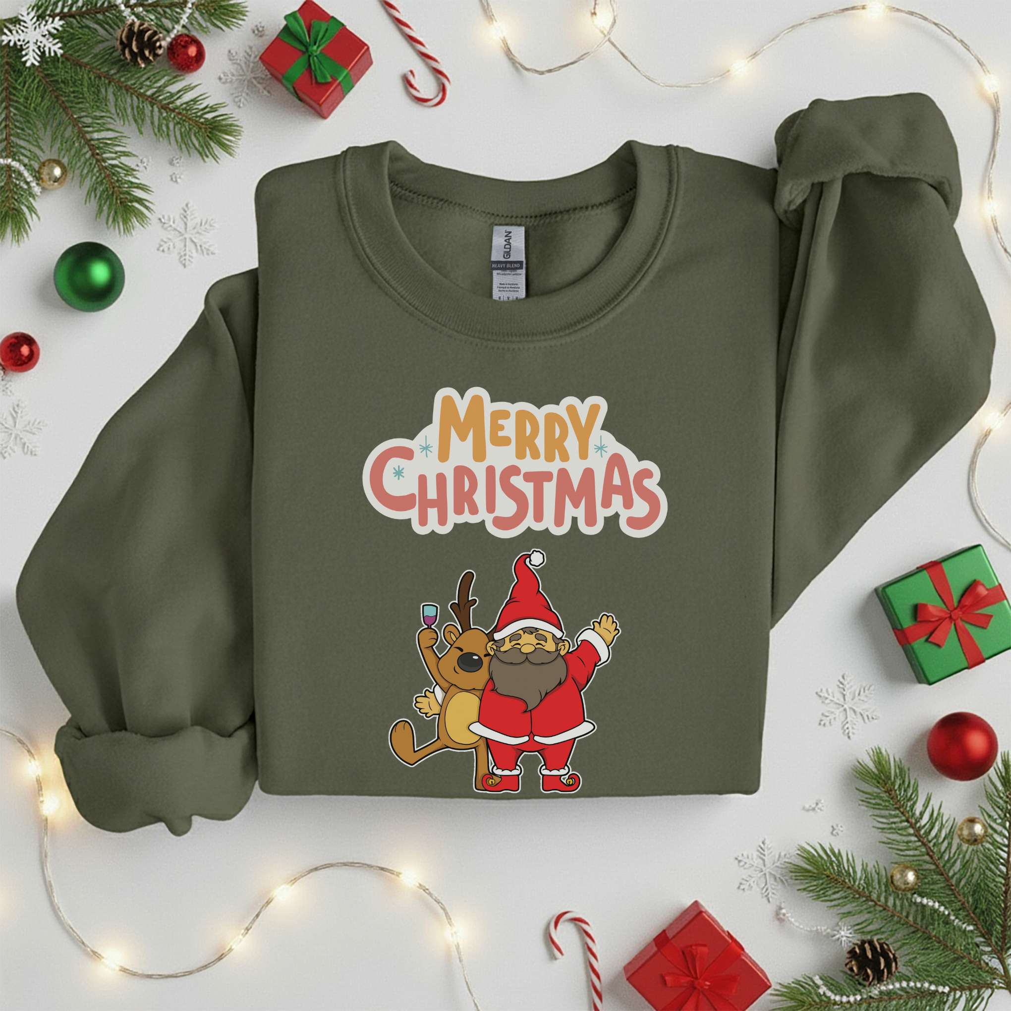 Santa & Reindeer Merry Christmas Sweater• Tshirt
