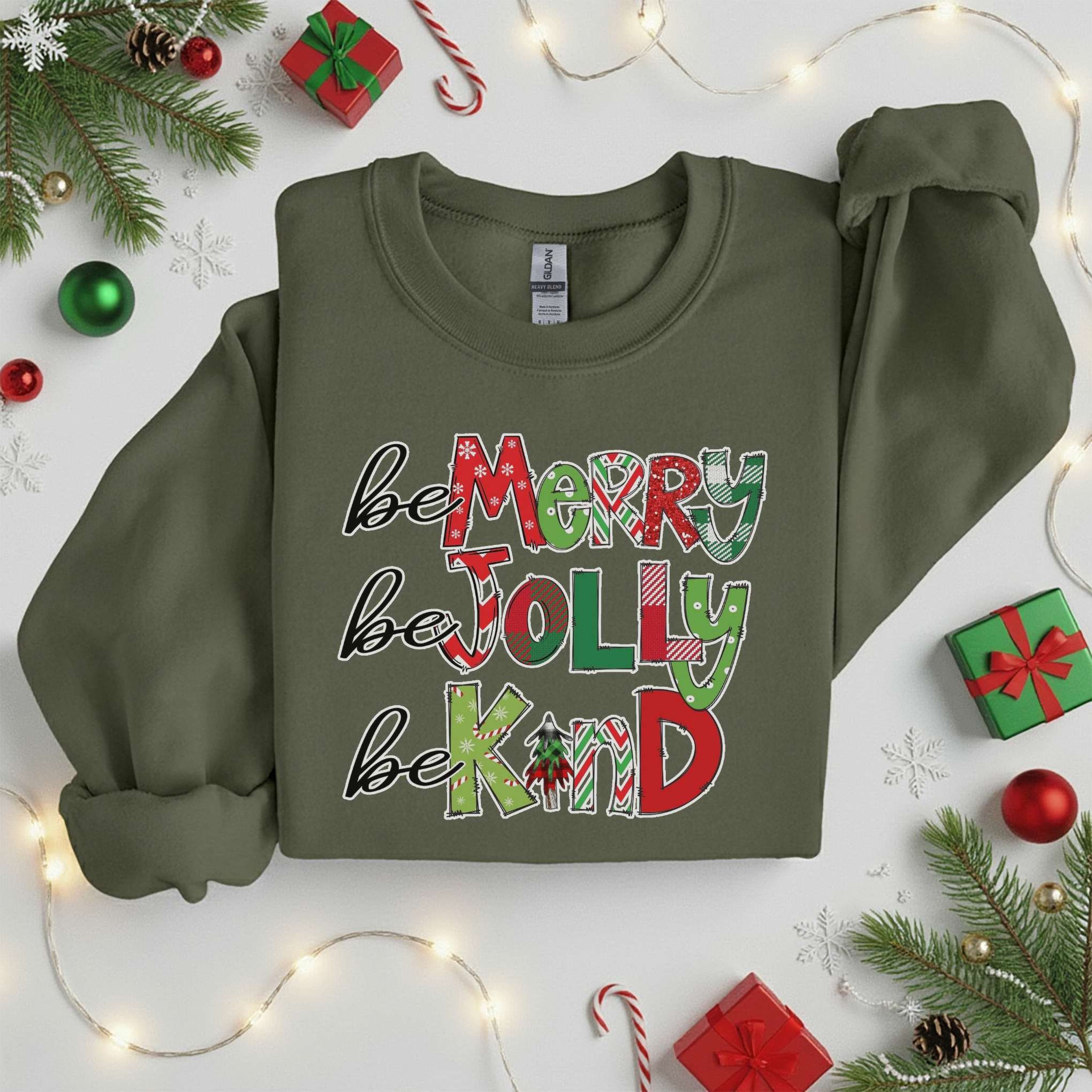 Be Merry Jolly Kind Christmas Sweatshirt • Cozy Holiday Tee •  Xmas Gift • Unisex T-Shirt