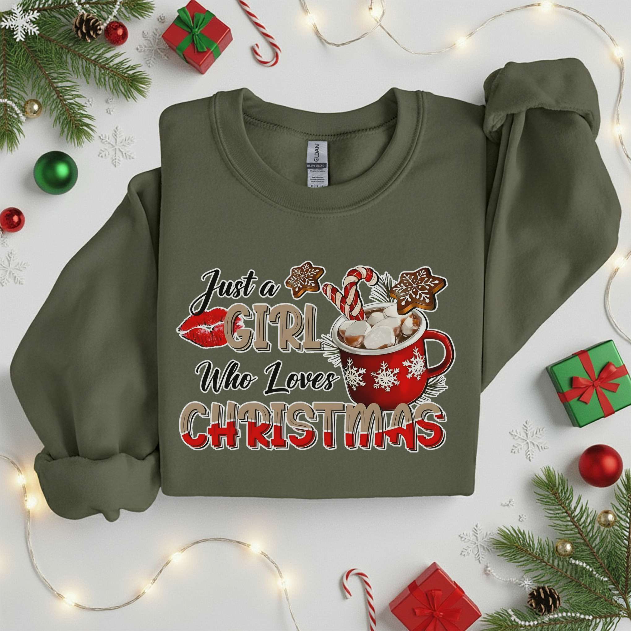 Just a Girl Who Loves Christmas T-Shirt | Hot Cocoa Mug Shirt | Gingerbread and Candy Cane