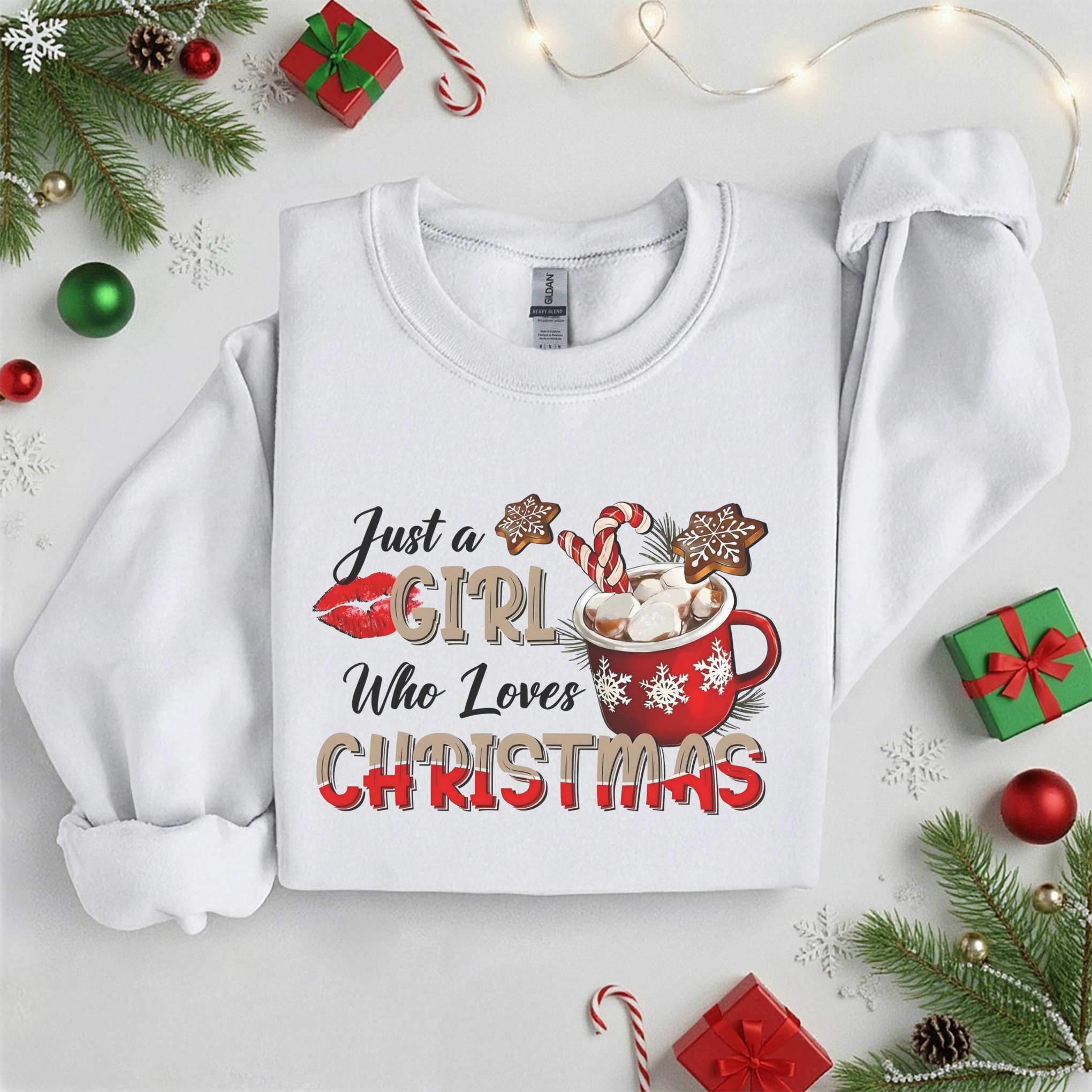 Just a Girl Who Loves Christmas T-Shirt | Hot Cocoa Mug Shirt | Gingerbread and Candy Cane