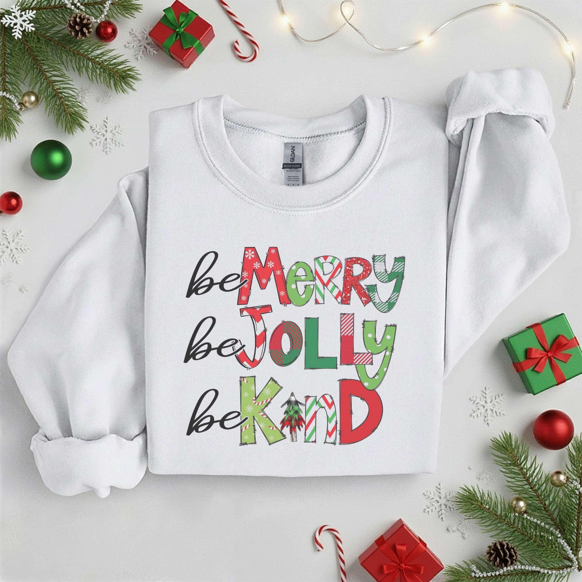 Be Merry Jolly Kind Christmas Sweatshirt • Cozy Holiday Tee •  Xmas Gift • Unisex T-Shirt