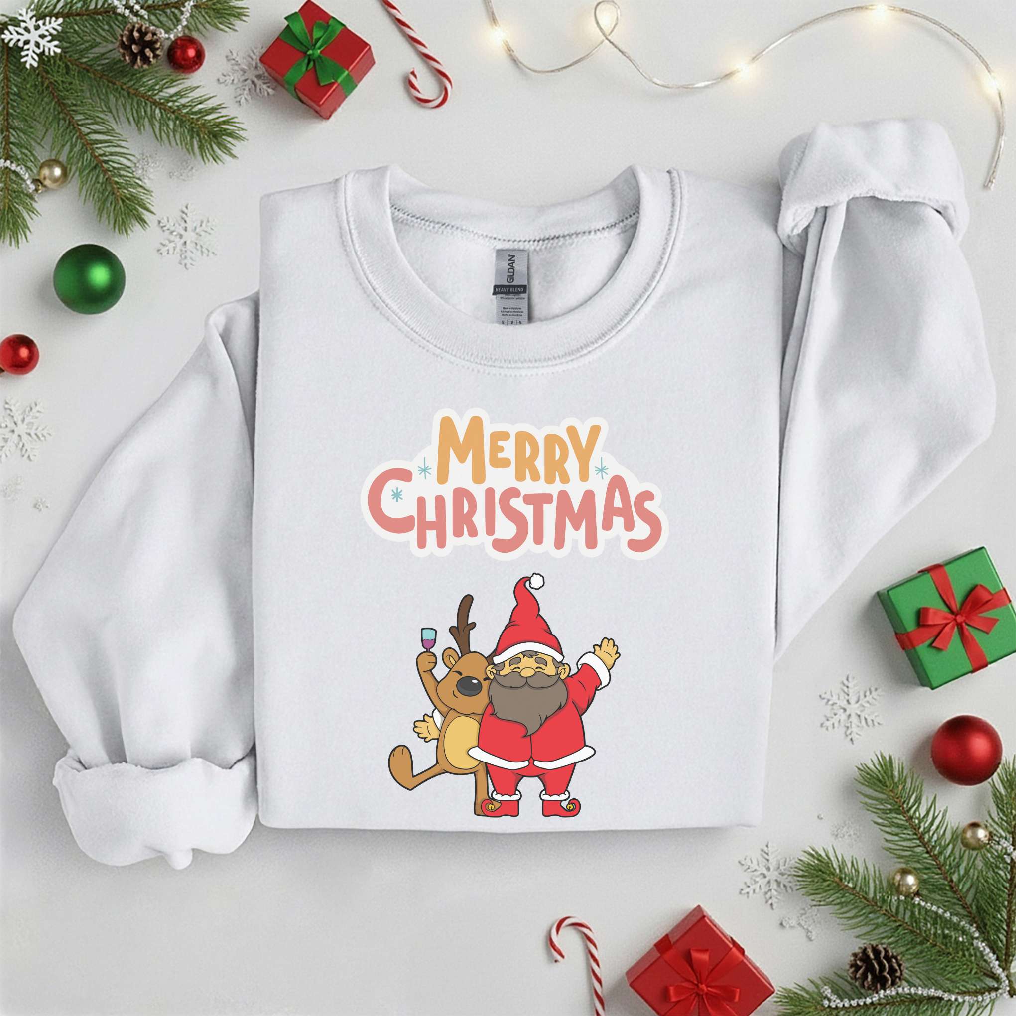 Santa & Reindeer Merry Christmas Sweater• Tshirt