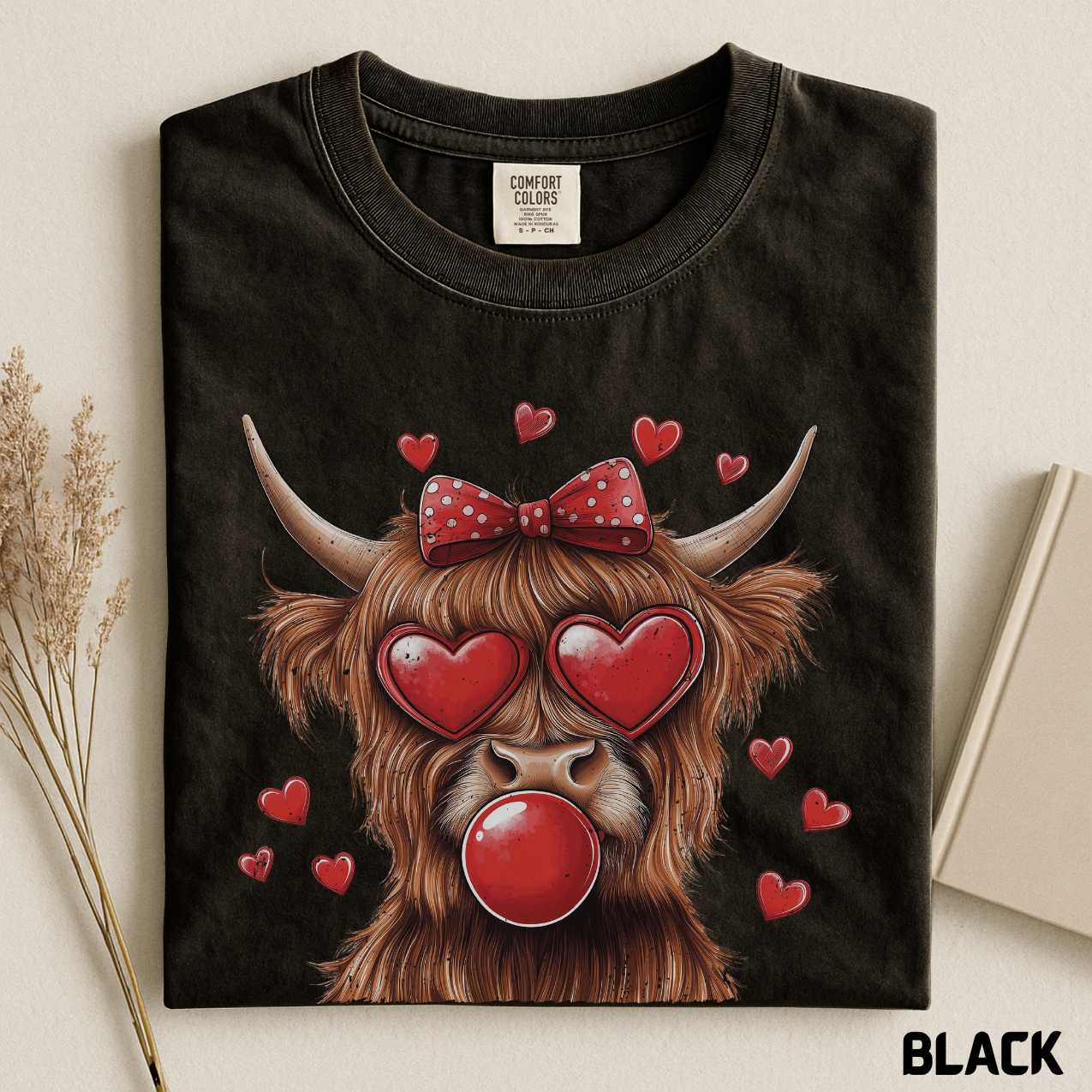 Highland Cow Valentine's Day Shirt, Coquette Pink Bow Cow, Comfort Colors