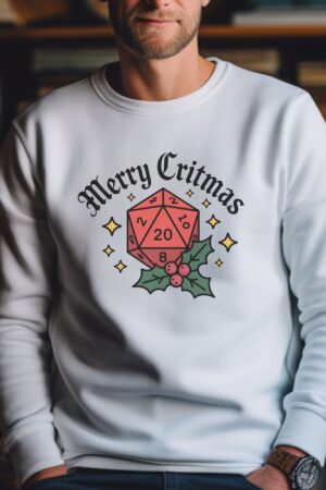 Dungeons and Dragons Christmas Party Sweatshirt, Christmas Sweatshirt For DnD Fans, Polyhedral Dice Xmas Hoodie, Merry Critmas Sweater